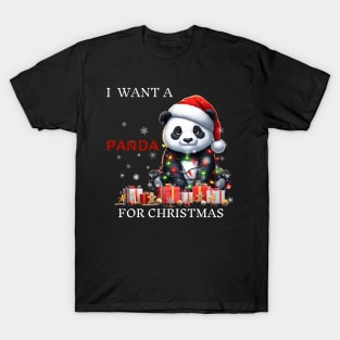 I Want a Panda for Christmas Santa Hat Xmas T-Shirt